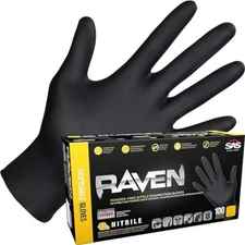 SAS Raven Black Nitrile Gloves Powder Free New 7mil Version (100 Gloves Per Box)