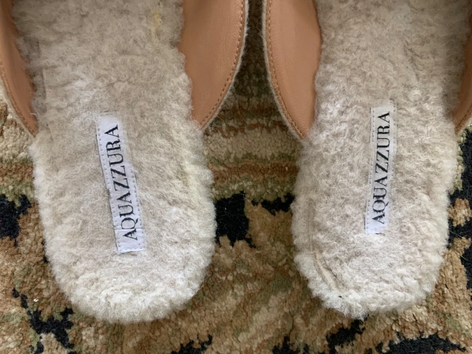 Aquazzura Slip On Shearling Forrado Mules 39 Italiano Preppy Silencioso Lujo Neutro Foto 2 de 4