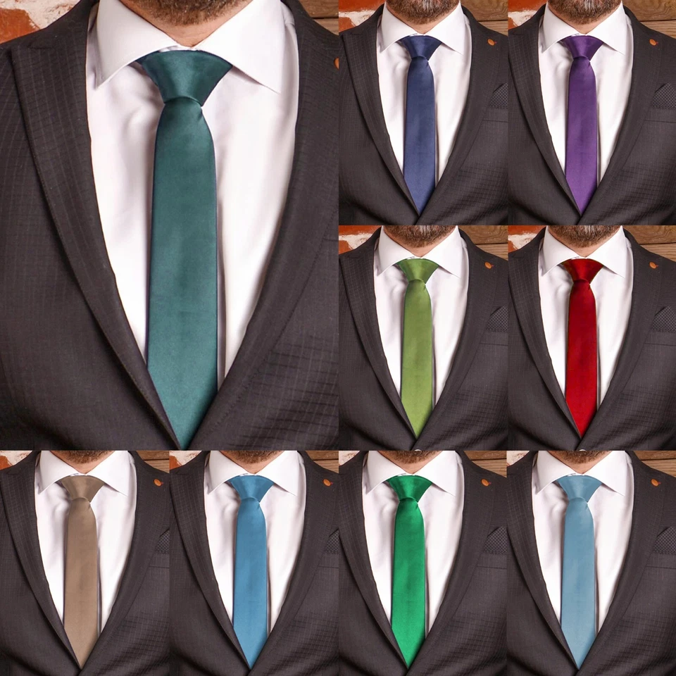 Trimming Shop Tie Silk 100% Herren Krawatte Hochzeit Schmal Einfarbig - Bild 1 von 1
