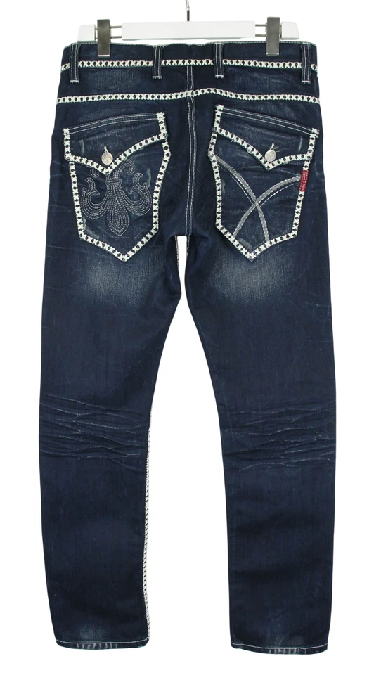 Pantalones de mezclilla para hombre CIPO & BAXX W29/L32 bordados bigotes botones rectos azul mosca Foto 2 de 4