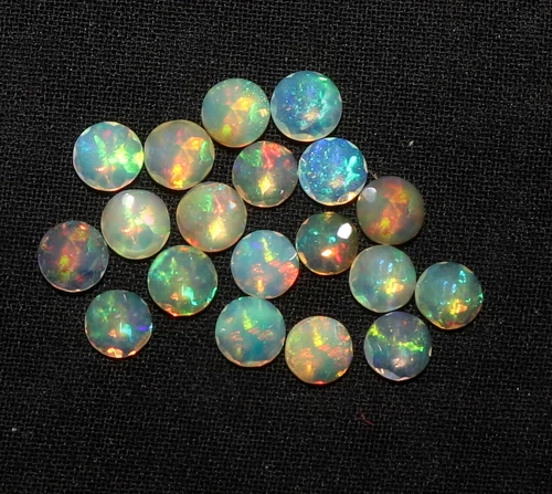 Natural Ethiopian faceted round opal gemstone cabochon white fire loose cut opal