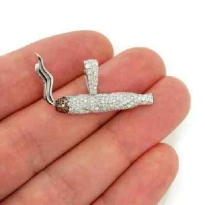 2CT SimulatedVVS1 Diamond Smoking Joint Pendant With Chain 14K White Gold Plated