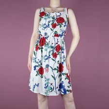 White Floral Embroidered Summer cami Blue Sleeveless Womens Dress XS Small 6 8