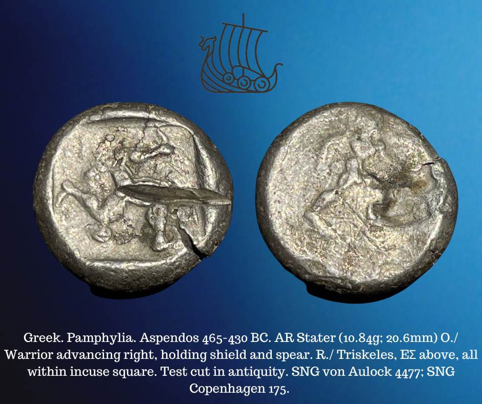 465-430 BC Greek Pamphylia Aspendos AR Silver Stater Warrior