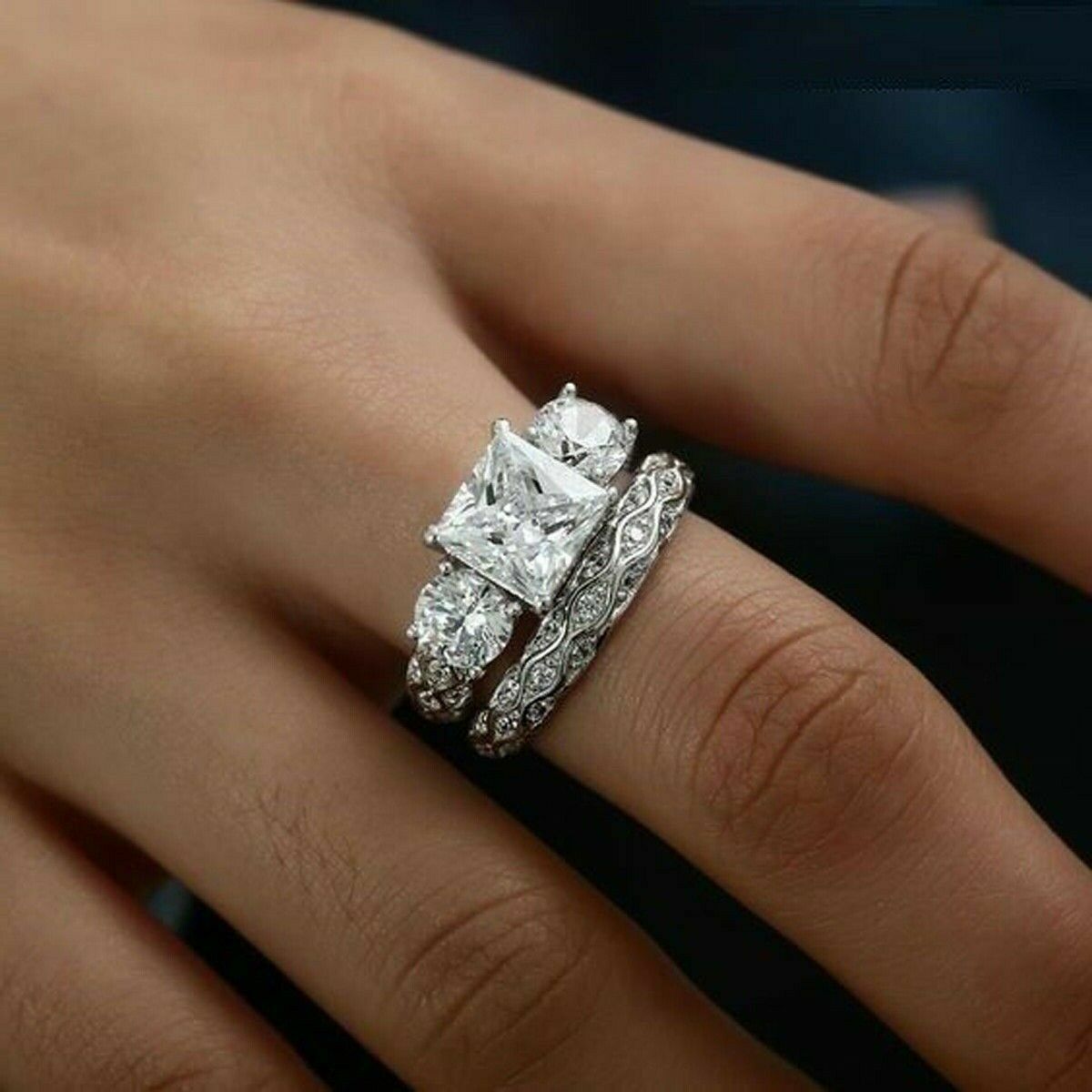 Princess Cut Fake Diamond Wedding Sets Cheap Princess Cut Fake