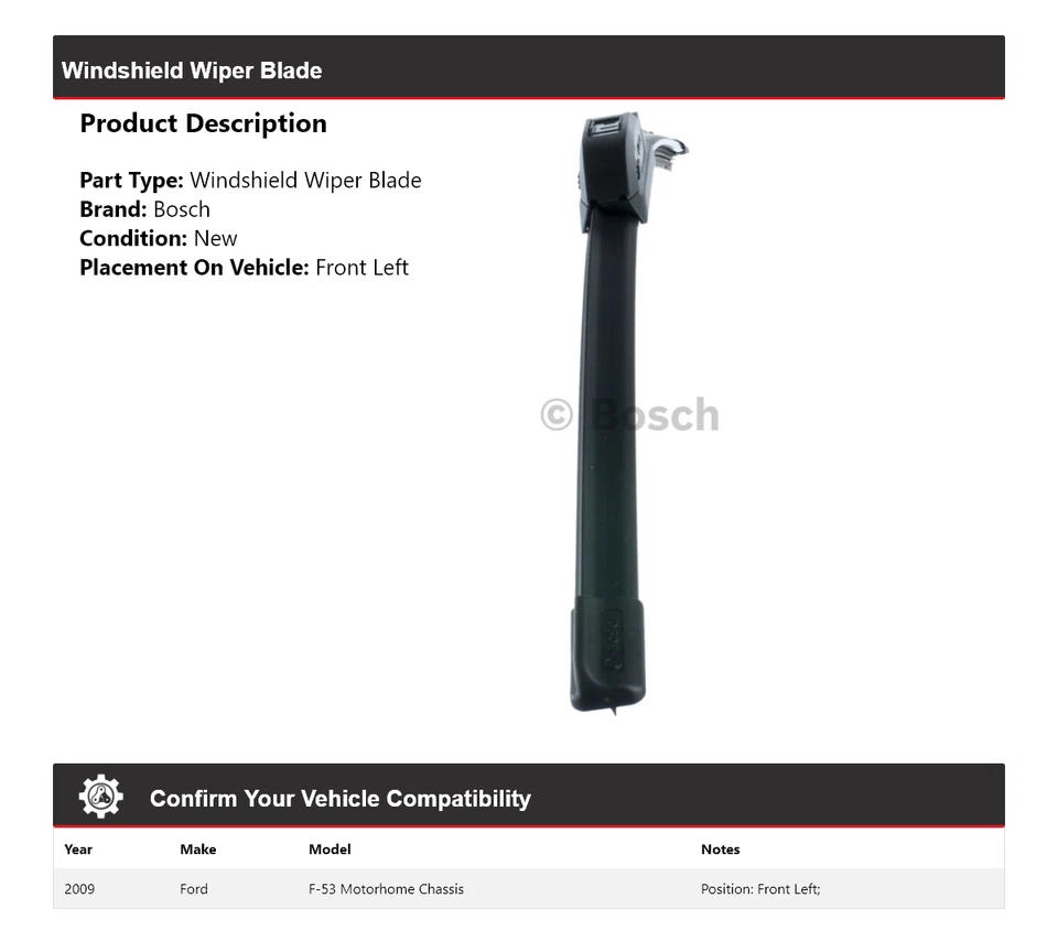 Para Ford F-53 2009 autocaravana chasis Bosch ICON limpiaparabrisas delantero izquierdo Foto 2 de 4