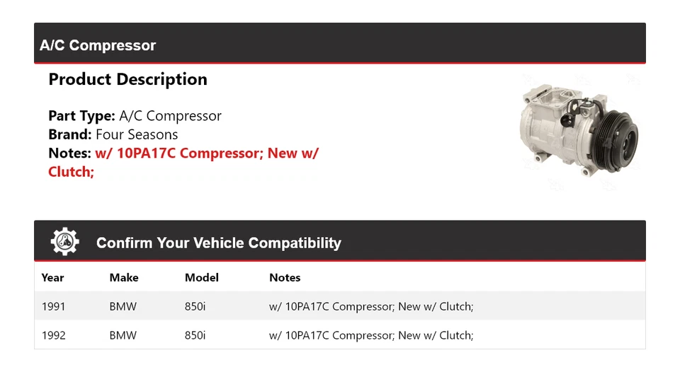 Compresor de aire acondicionado para BMW 850i 1991-1992 4 estaciones Foto 2 de 4