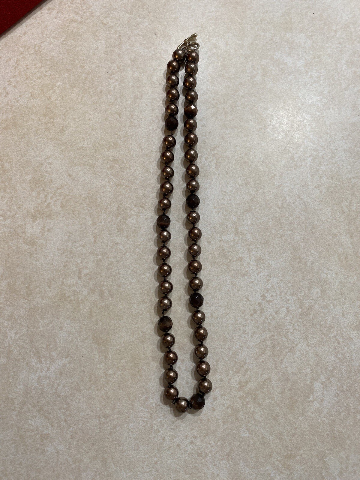 Vintage Monet Large Beads Necklace Hand Knotted Faux Pearl & Faceted Glass Beads