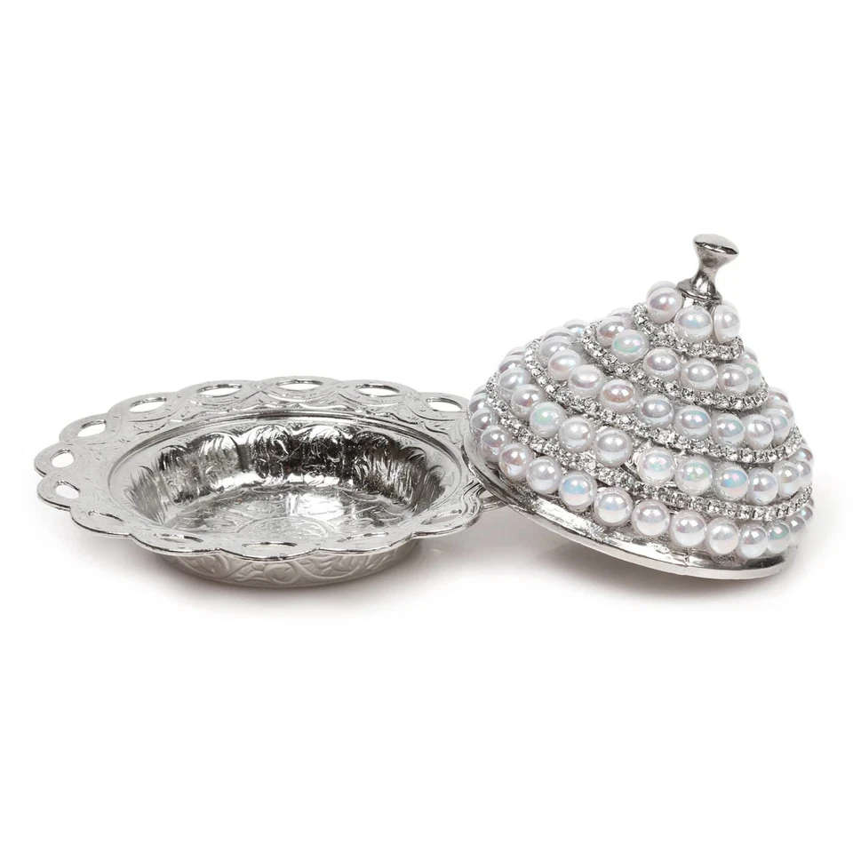 Plato para servir caramelo chocolate azúcar latón recubierto hecho a mano con tapa (pera)... Foto 2 de 2