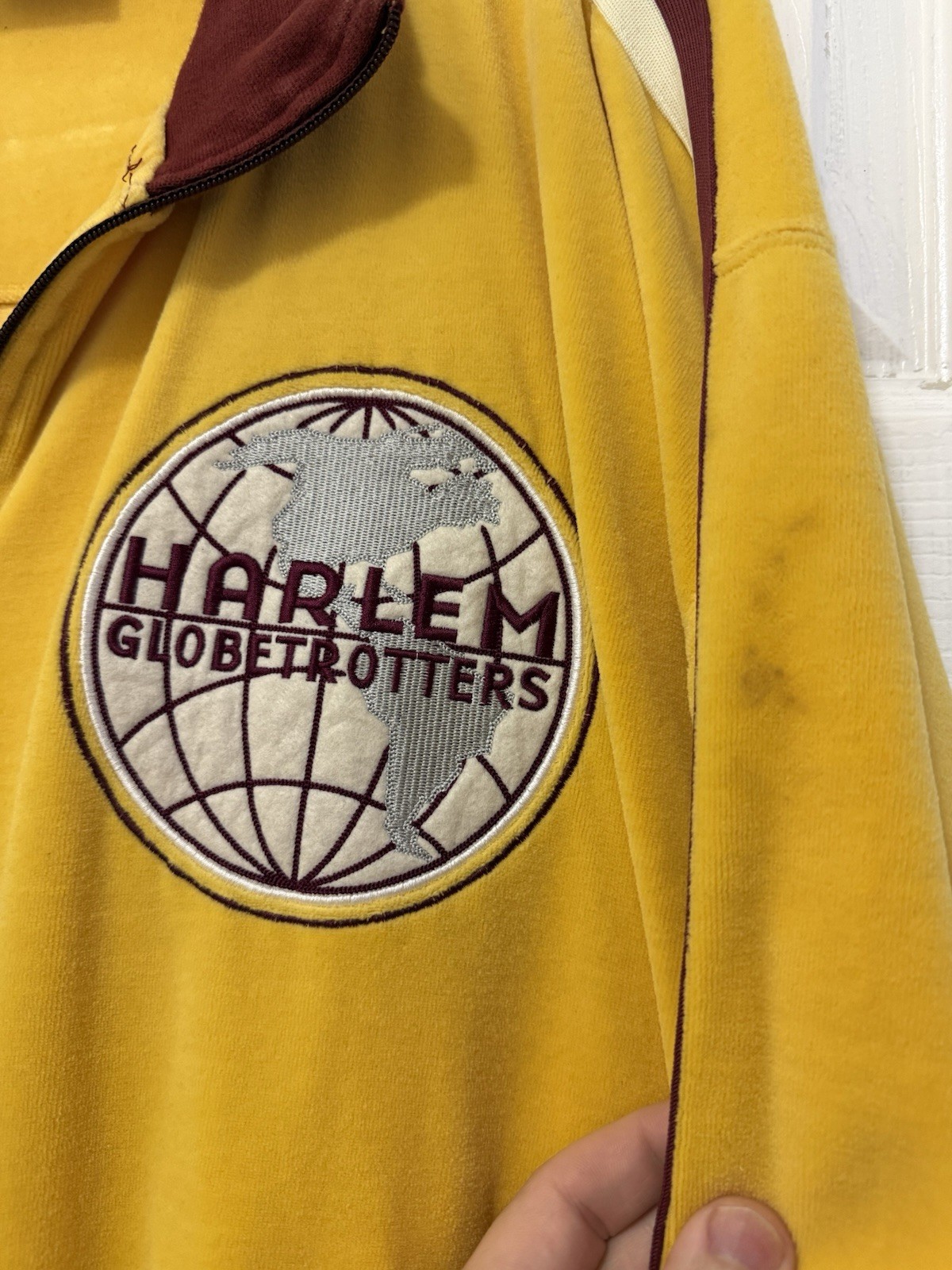 Vintage Harlem Globetrotters Velour Tracksuit Set XL Gold Maroon Jacket Pants 2- image 3