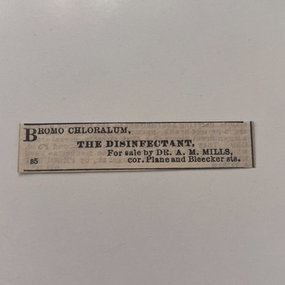 Bromo Chloralum The Disinfectant For Sale Dr AM Mills 1872 NJ Clipping TAJ7-S14