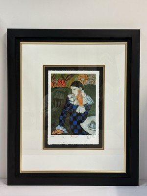Pablo Picasso Harlequin Leaning 1901 Framed 29x24