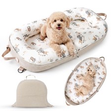 Dog Bed for Small Dogs Cats, Foldable Travel Bed with Removable Bolsters