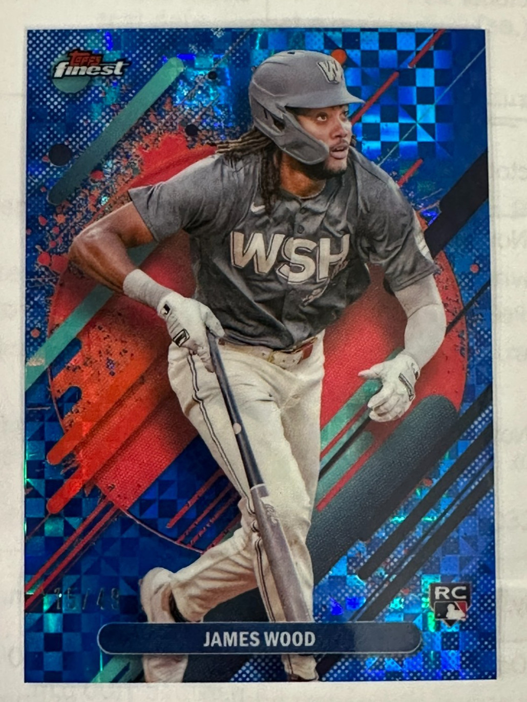 2025 Topps Finest James Wood Blue Checkerboard Refractor Rookie /49 Rare #300