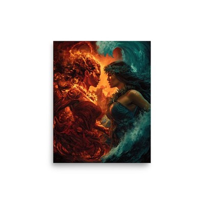 Pele vs Nāmaka Hawaiian Mythology Battle Poster   Maui Wall Art
