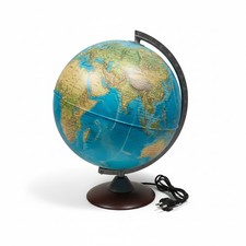 Mappamondo Luminoso "Novarico" in Plastica e Legno Vintage Anni '80