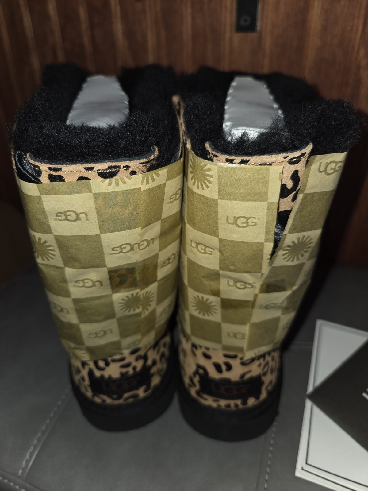 Ugg Australia K Bailey Bow Leopard Print Sheepskin Leather Boots image 3