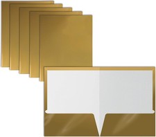 2 Pocket Glossy Laminated Metallic Gold Paper Folders, Letter Size, 25 Pack, ...