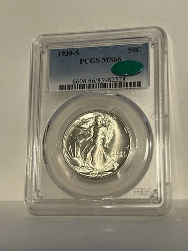 1939-S Walking Liberty Half Dollar 50c, PCGS MS66 CAC Approval. PQ!