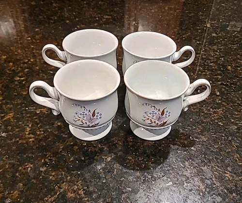 SET (4) Denby LORRAINE 7 oz Footed Mugs Coffee Cups. England