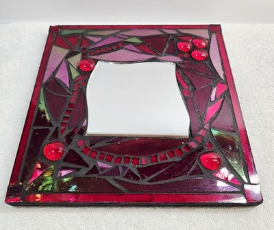 ''Mirror Art by Kass'' Signed by ''Kass Sherry'' Stained Glass Mirror 8x8