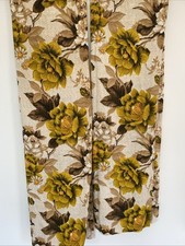 Vintage Pair Curtains Yellow Brown Flower Pattern.  Each 110cm wide 133 cm Drop