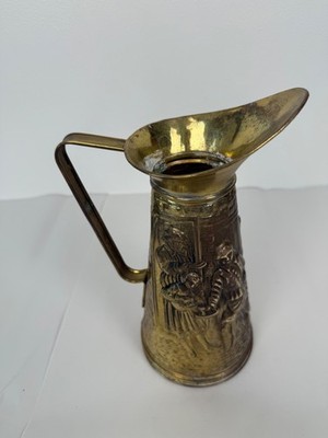 Vintage D.M.G. Brass Embossed Pub Scene Pitcher, Made in England