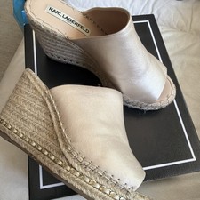 Karl Lagerfeld Paris Carina Leather Platform Espadrille Shoe Sandal Wedges 8.5