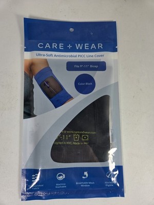 Care + Wear Ultra-Soft Antimicrobial PICC Line Cover Assorted Sizes - Black, New