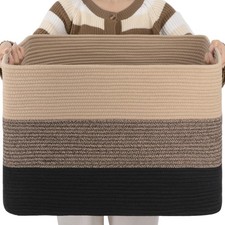 108L Large Cotton Rope Basket, Rectangle Woven Baskets for Storage, Nursery B...