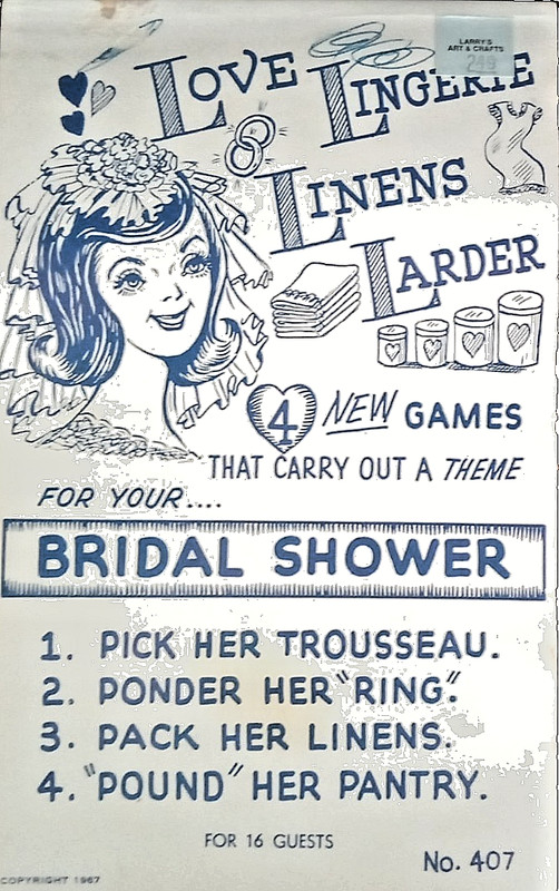 Love, Lingerie, Linens, & Larder  (1967 Vintage Bridal Shower Game)