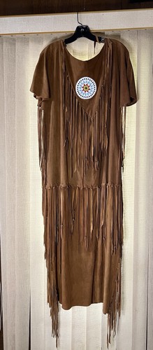 Vintage Native American style Leather Dress W/ Medallion, Fringe and Beads Sz L