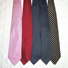 Lot of 5 100 Silk Ties Dot Check or Paisley Pattern Preppy Minimalist Timeless