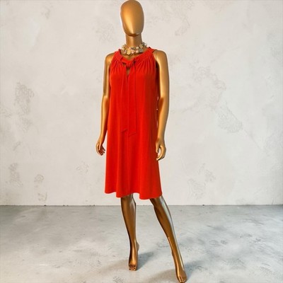 Escada Gladiola Orange Red Tie Neck Shift Dress Size 34 Luxury Designer EUC