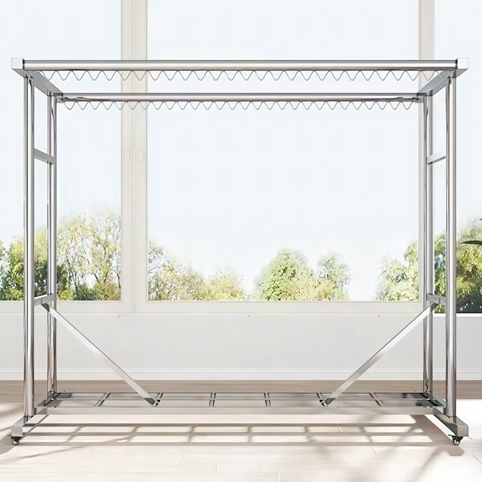 Heavy Duty Commercial Clothing Garment Rack Rolling Collapsible Chrome Hanger