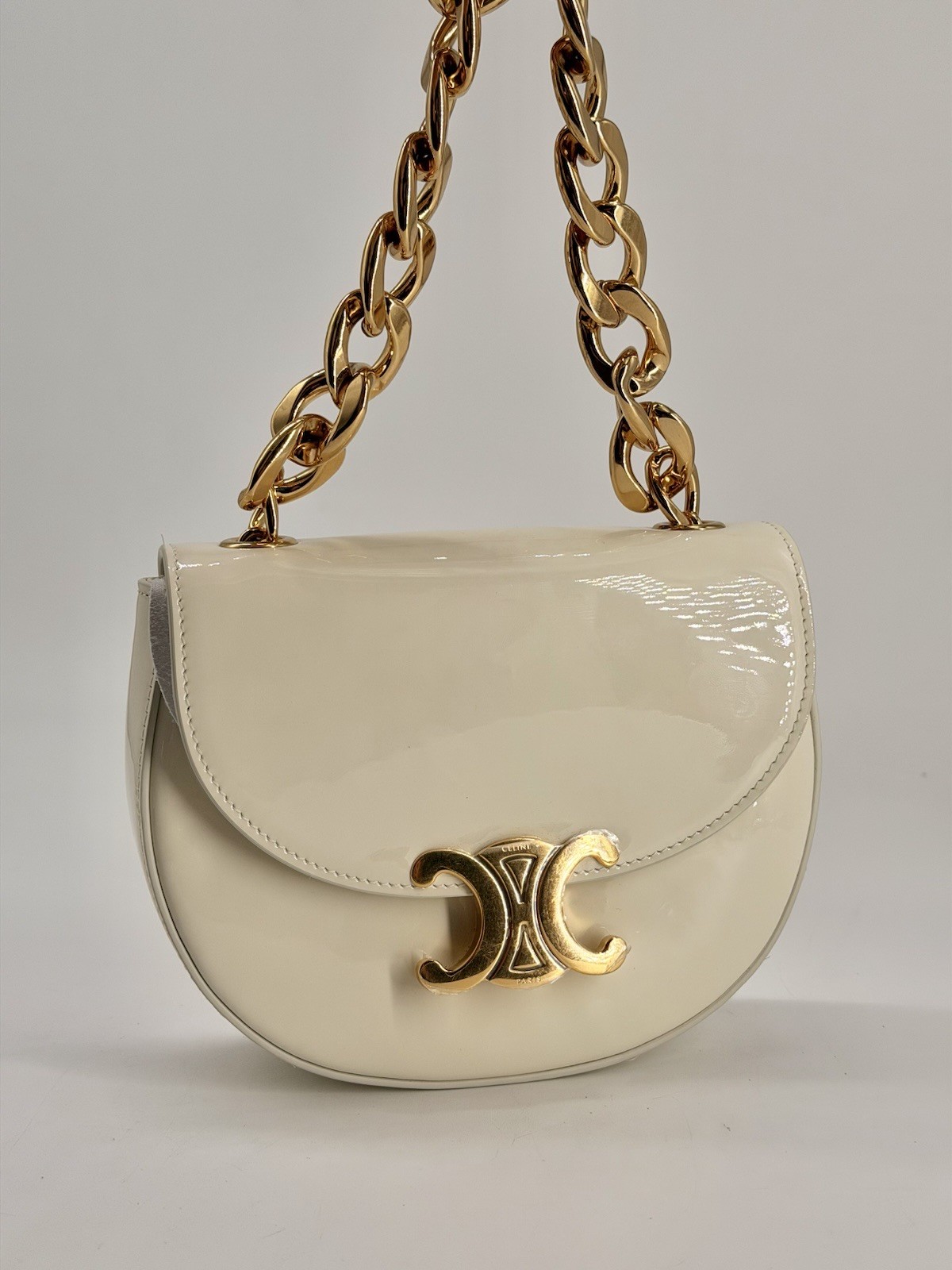Celine Triomphe Besace Clea Chain Flap Bag Ivory Leather image 3