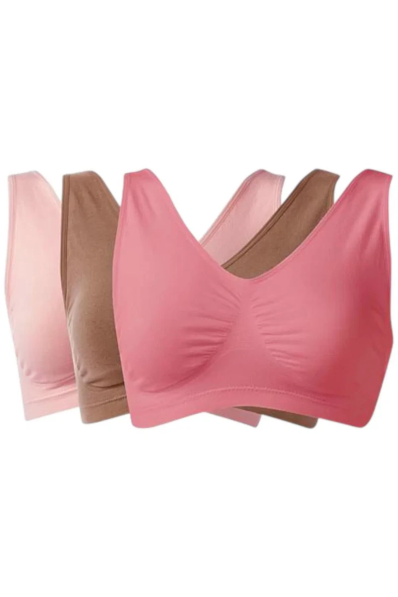 Confezione 3 Reggiseni Rhonda Shear Ahh Bra &ndash; Bianco/Rosa/Grigio &ndash; Cotone Senza Ferretto &ndash; Taglia US