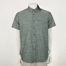 New Oakley Logo Button Down Shirt Mens Medium Gray Cotton Regular Fit Woven