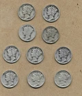 (10) 90% Silver Mercury Dimes up to 1943 (C25)