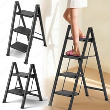 FOLDABLE 2, 3 & 4 STEP STEEL LADDER NON SLIP TREAD STEPLADDER SAFETY KITCHEN