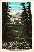 Vintage UNION PACIFIC RAILROAD Postcard "MT. RAINIER from Spray Park" c1930s