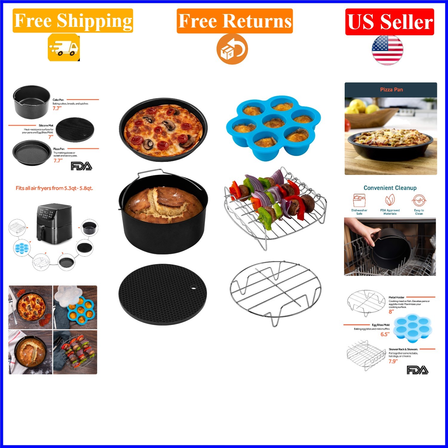Accessories Set For 5.0+ Qt, Nonstick, Dishwasher Safe