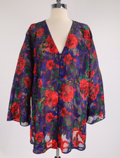 Vtg Victoria's Secret Gold Label Long Floral Blouse Shirt Nightgown Burnt Velvet