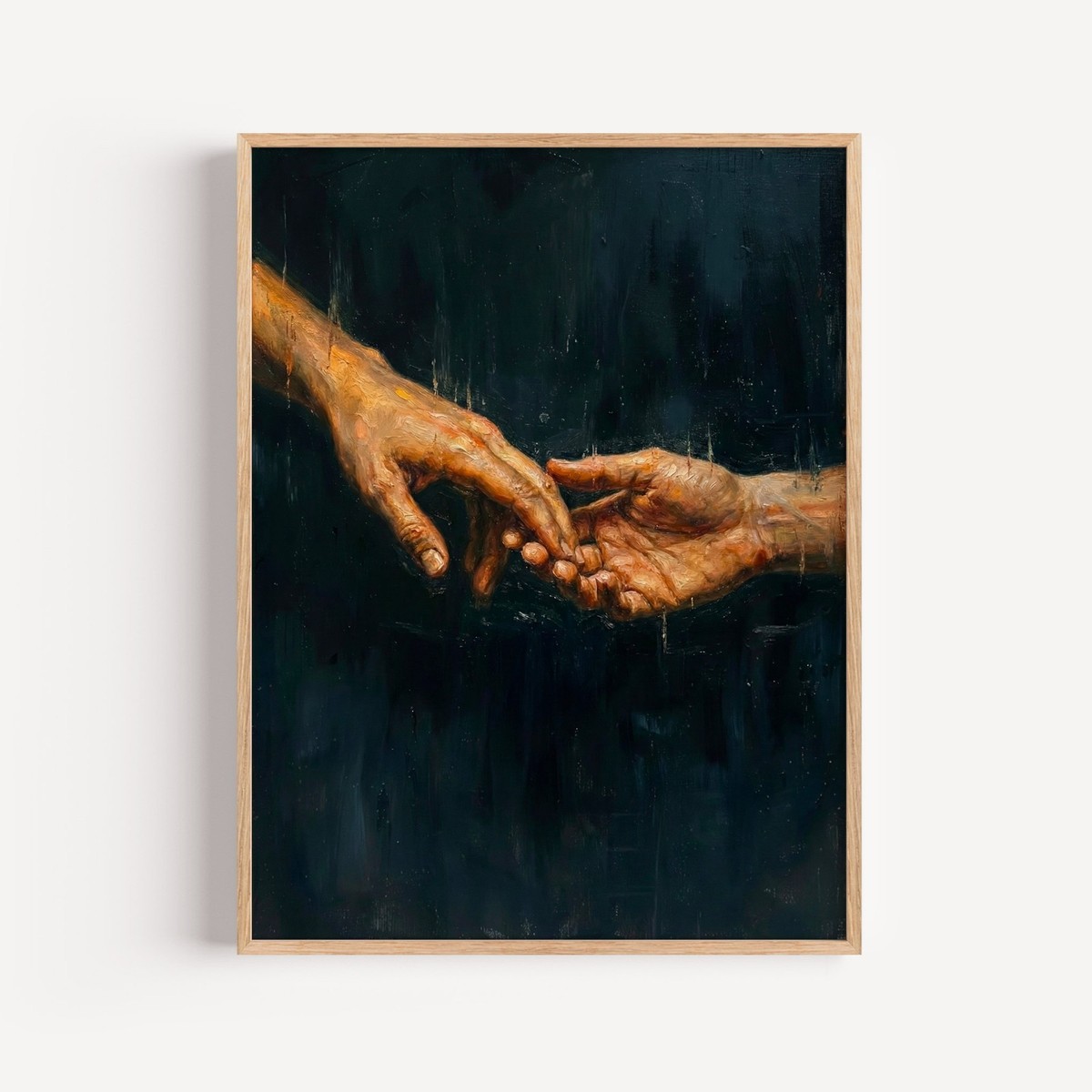 Touching Hands Chiaroscuro Oil Painting, Dark Academia Reaching