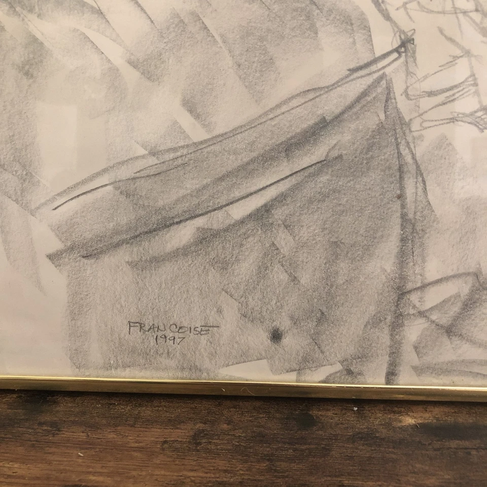 Figura Original Femenina Desnudo Boceto Firmado por Artista No Identificado Enmarcado 1997 Foto 3 de 4