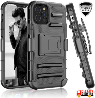 iPhone 12 Pro Max Case, 6.7 Inch Armor Defender Locking Swivel Holster Belt Clip
