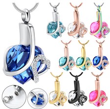 Birthstone Cremation Jewelry Heart Urn Necklace for Ashes Birthstone Urn Pendant
