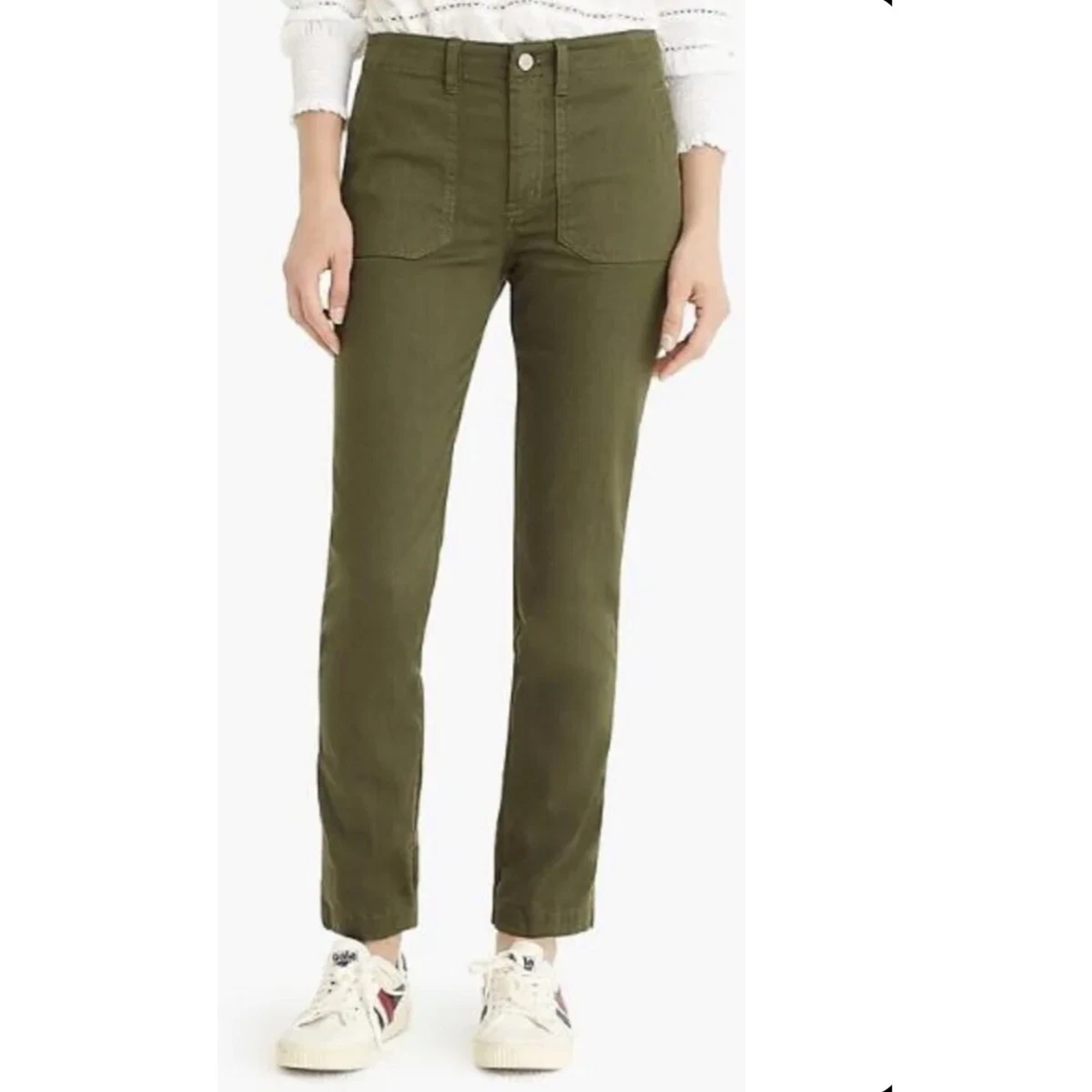 JCrew Women Vintage Straight Cargo Pant Slub Sateen J7142 Loden
