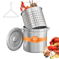 50 QT Stainless Steel Seafood Boil Pot with Strainer Basket,Lid,Hook for Boiling