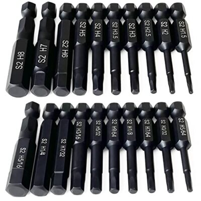 20Pcs 1/4'' Magnetic Hex Head Allen Wrench Screwdriver Drill Bit Set Metric & SAE